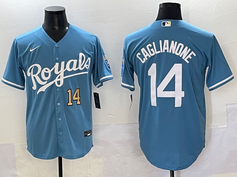 Men 2025 Kansas City Royals #14 Caglianone Light Blue Game Nike MLB Jersey style 2